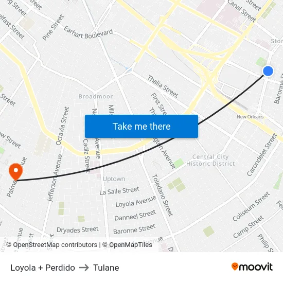 Loyola + Perdido to Tulane map