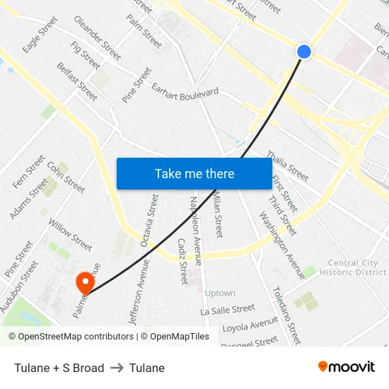 Tulane + S Broad to Tulane map