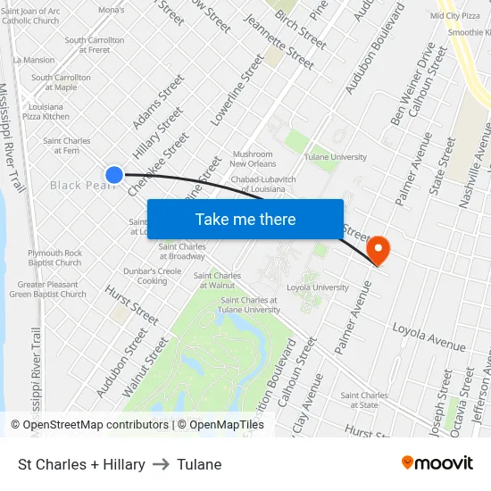 St Charles + Hillary to Tulane map