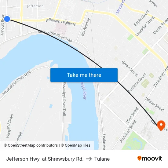 Jefferson Hwy. at Shrewsbury Rd. to Tulane map