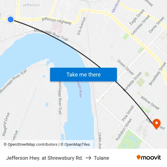 Jefferson Hwy. at Shrewsbury Rd. to Tulane map