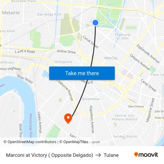 Marconi at Victory ( Opposite Delgado) to Tulane map