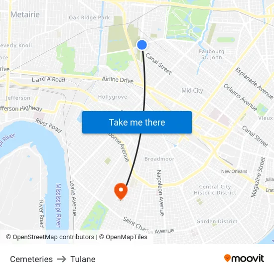 Cemeteries to Tulane map