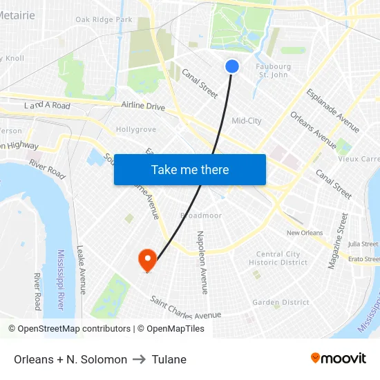 Orleans + N. Solomon to Tulane map