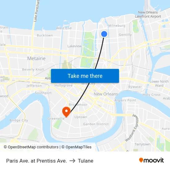Paris Ave. at Prentiss Ave. to Tulane map