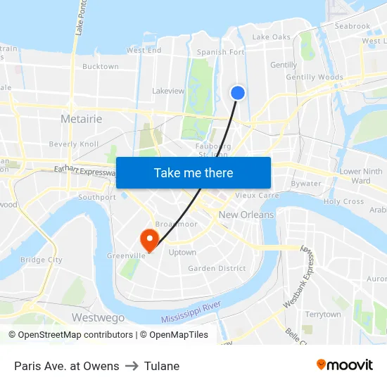 Paris Ave. at Owens to Tulane map
