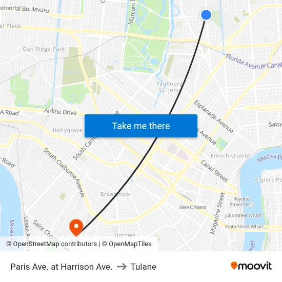 Paris Ave. at Harrison Ave. to Tulane map