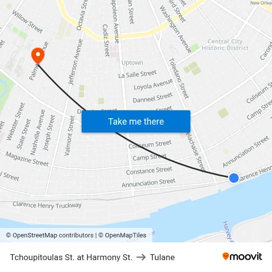 Tchoupitoulas St. at Harmony St. to Tulane map