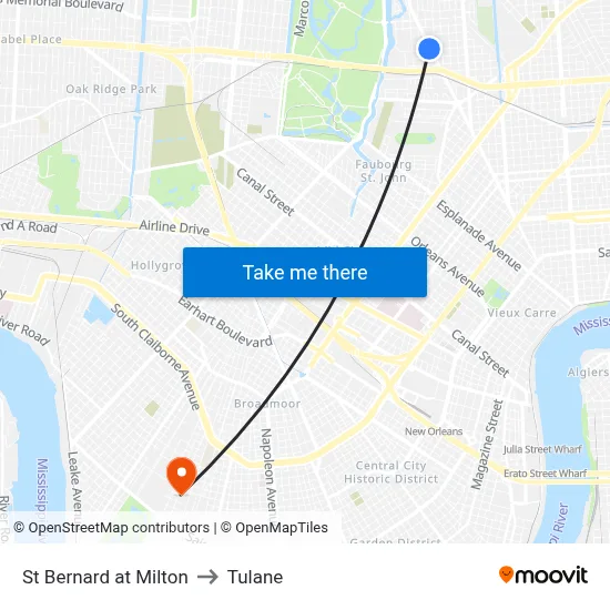 St Bernard at Milton to Tulane map