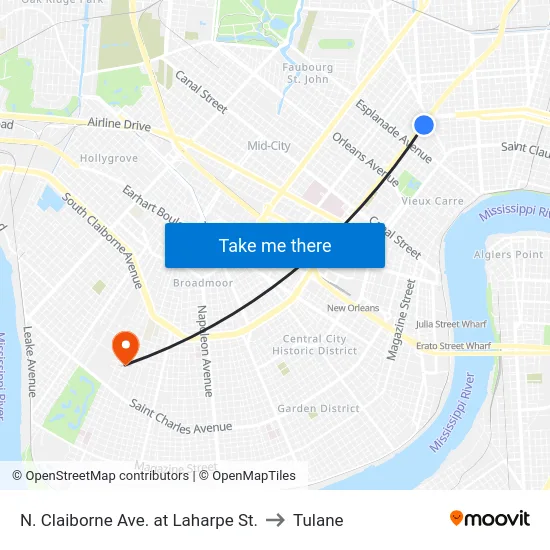 N. Claiborne Ave. at Laharpe St. to Tulane map