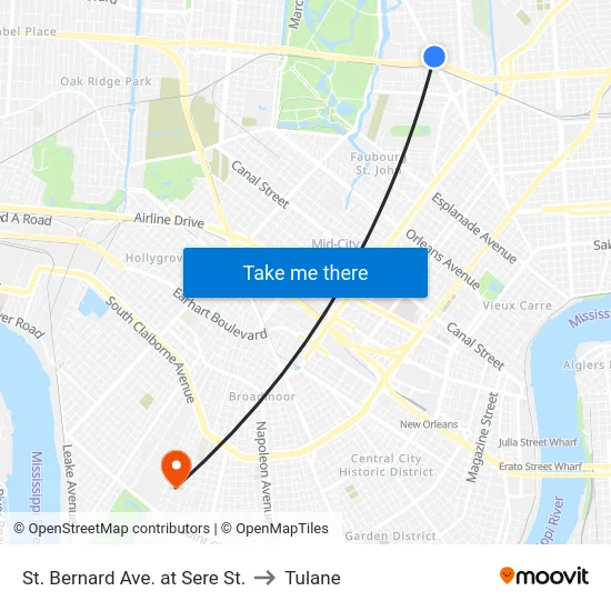 St. Bernard Ave. at Sere St. to Tulane map