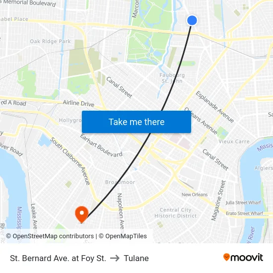 St. Bernard Ave. at Foy St. to Tulane map