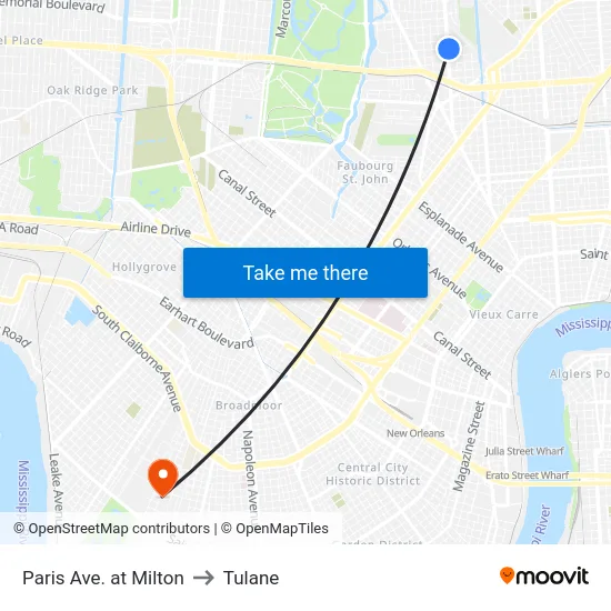Paris Ave. at Milton to Tulane map