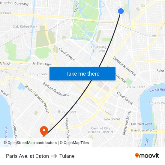 Paris Ave. at Caton to Tulane map