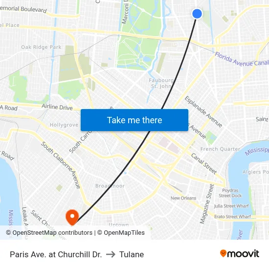 Paris Ave. at Churchill Dr. to Tulane map