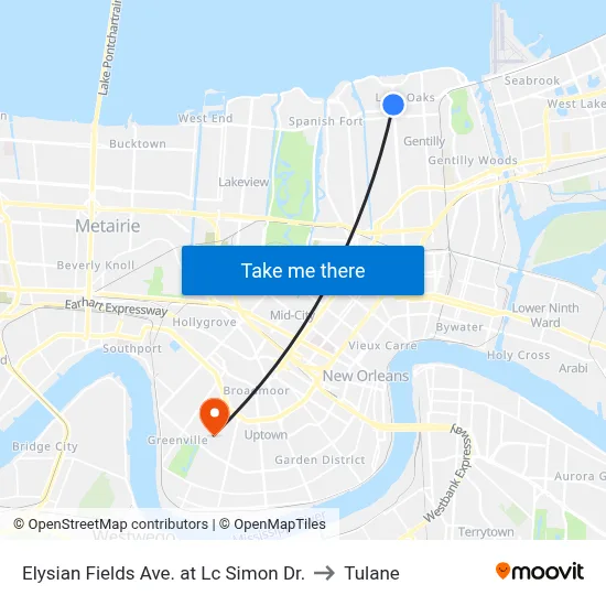 Elysian Fields Ave. at Lc Simon Dr. to Tulane map