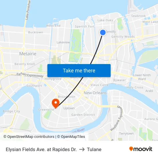 Elysian Fields Ave. at Rapides Dr. to Tulane map