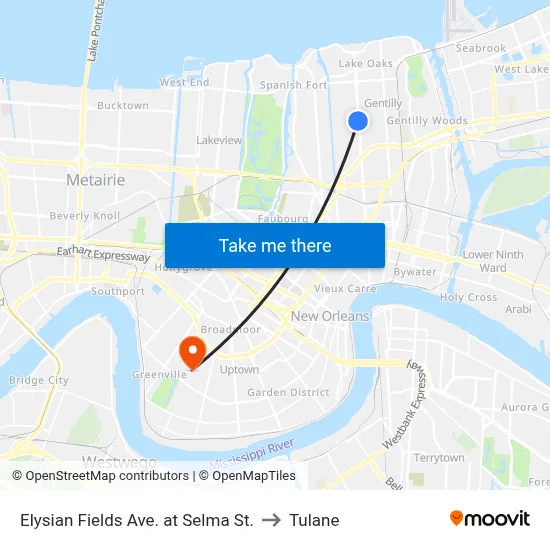 Elysian Fields Ave. at Selma St. to Tulane map