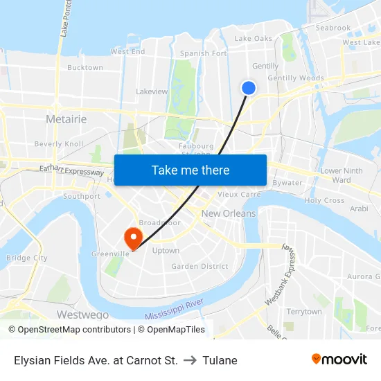 Elysian Fields Ave. at Carnot St. to Tulane map