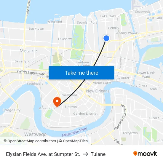 Elysian Fields Ave. at Sumpter St. to Tulane map