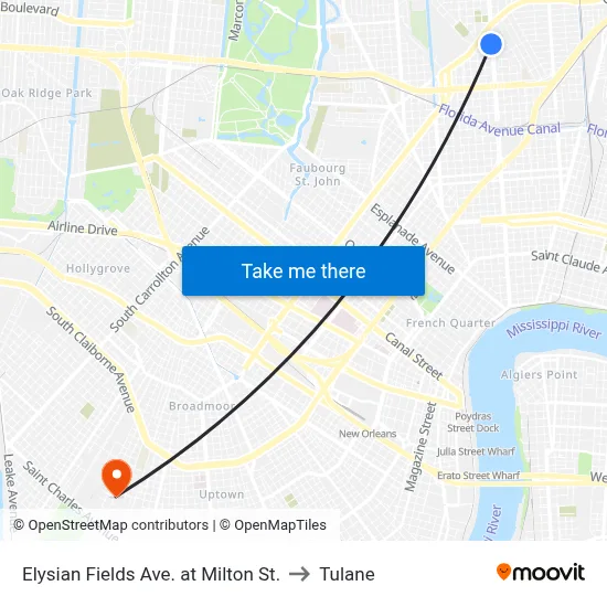 Elysian Fields Ave. at Milton St. to Tulane map
