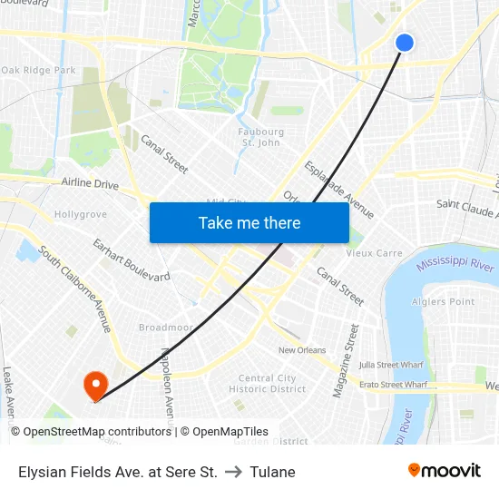 Elysian Fields Ave. at Sere St. to Tulane map