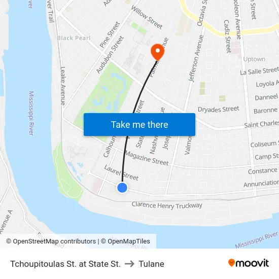 Tchoupitoulas St. at State St. to Tulane map
