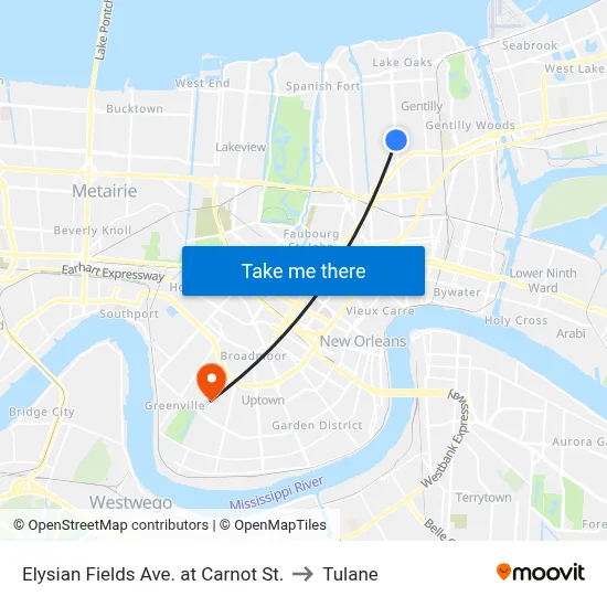 Elysian Fields Ave. at Carnot St. to Tulane map