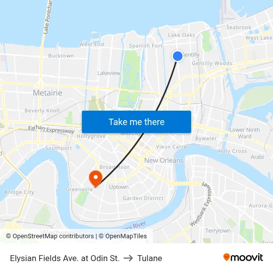 Elysian Fields Ave. at Odin St. to Tulane map
