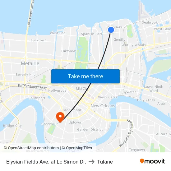 Elysian Fields Ave. at Lc Simon Dr. to Tulane map