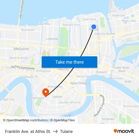 Franklin Ave. at Athis St. to Tulane map