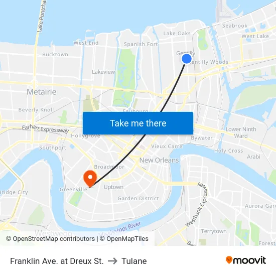 Franklin Ave. at Dreux St. to Tulane map