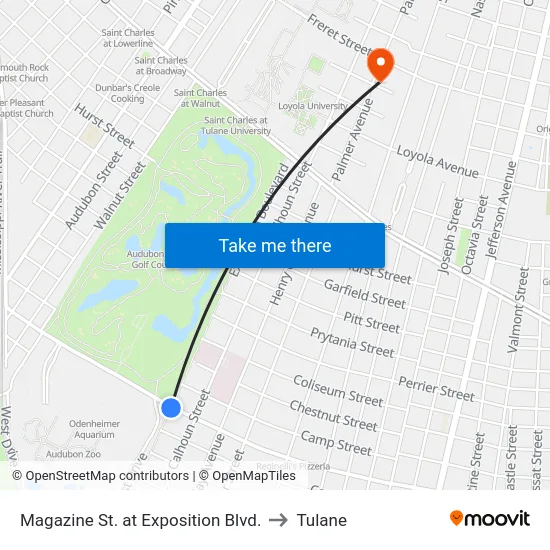 Magazine St. at Exposition Blvd. to Tulane map
