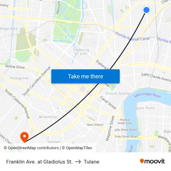 Franklin Ave. at Gladiolus St. to Tulane map
