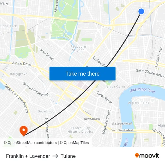 Franklin + Lavender to Tulane map