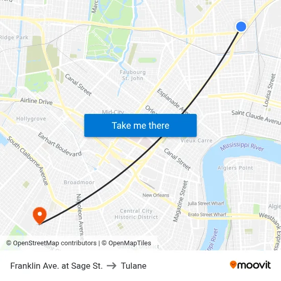 Franklin Ave. at Sage St. to Tulane map