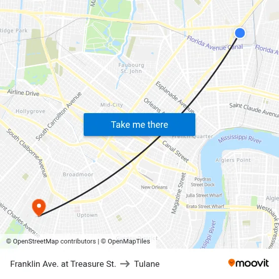 Franklin Ave. at Treasure St. to Tulane map