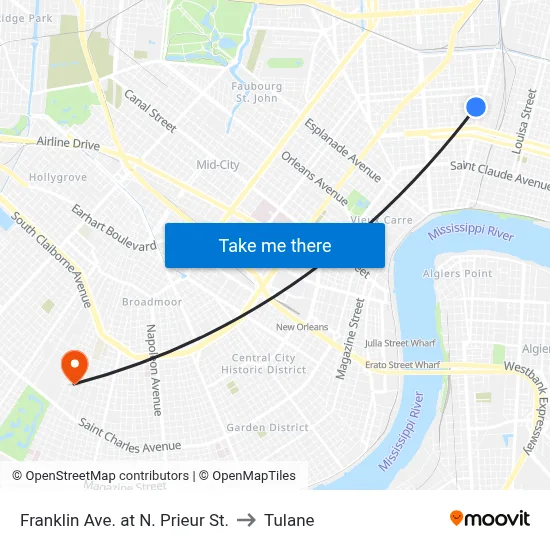 Franklin Ave. at N. Prieur St. to Tulane map