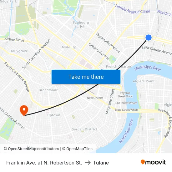Franklin Ave. at N. Robertson St. to Tulane map