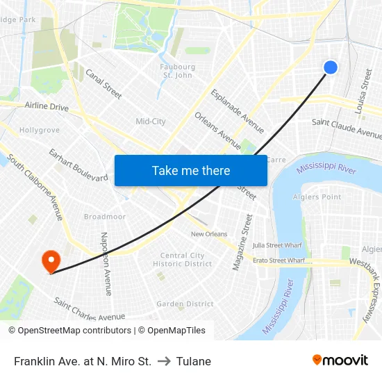 Franklin Ave. at N. Miro St. to Tulane map