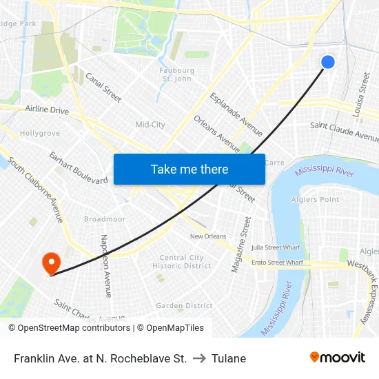 Franklin Ave. at N. Rocheblave St. to Tulane map