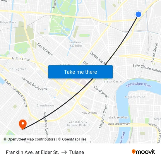 Franklin Ave. at Elder St. to Tulane map