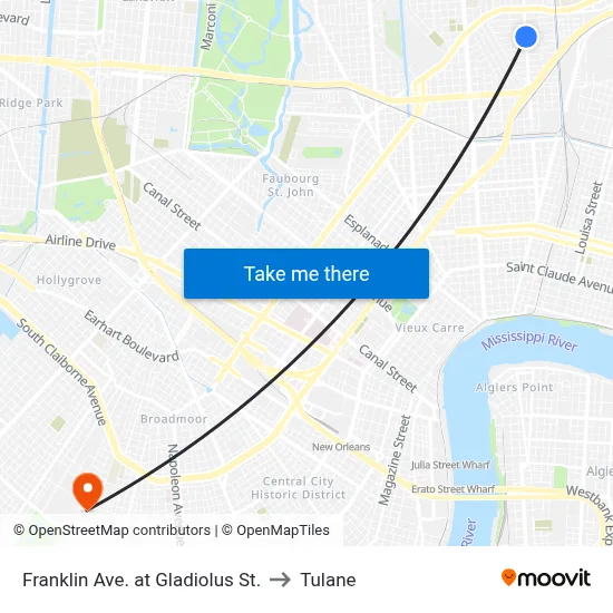Franklin Ave. at Gladiolus St. to Tulane map
