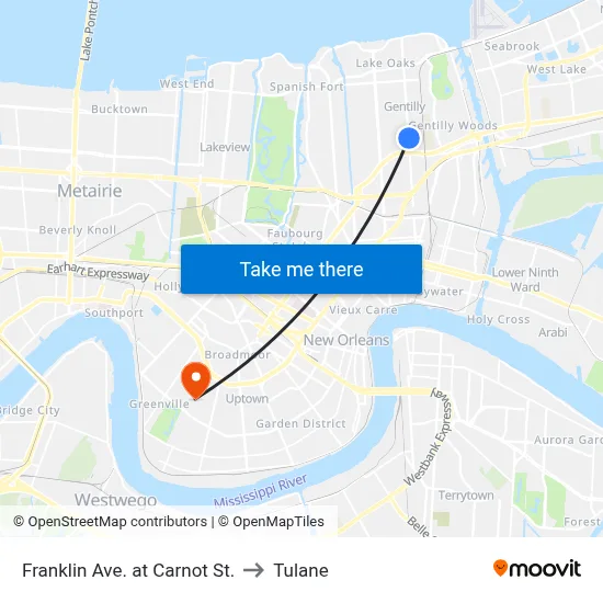 Franklin Ave. at Carnot St. to Tulane map