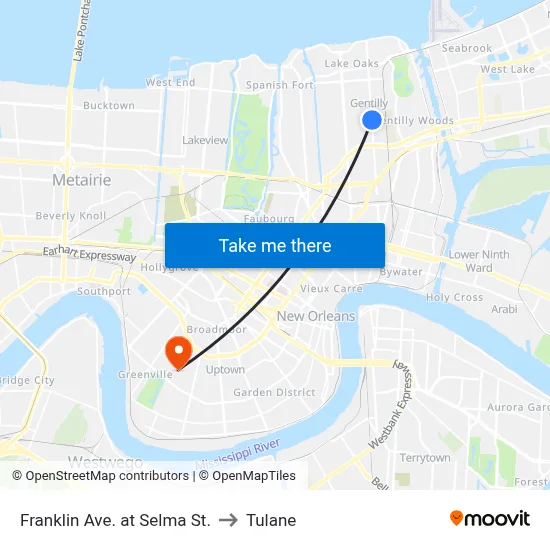 Franklin Ave. at Selma St. to Tulane map