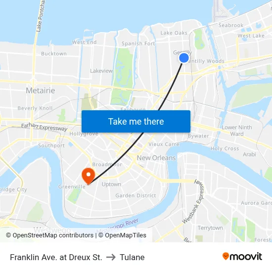 Franklin Ave. at Dreux St. to Tulane map