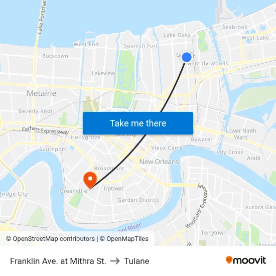 Franklin Ave. at Mithra St. to Tulane map