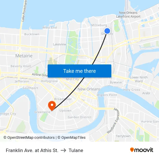 Franklin Ave. at Athis St. to Tulane map