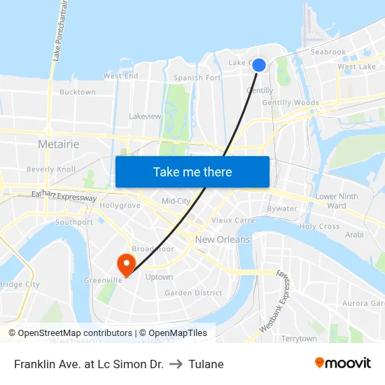Franklin Ave. at Lc Simon Dr. to Tulane map