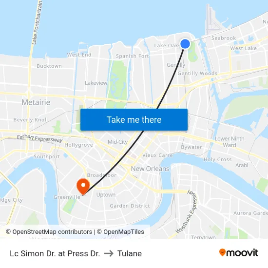 Lc Simon Dr. at Press Dr. to Tulane map